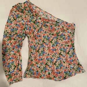 Zara One-Shoulder Puff Sleeve Top (Small)